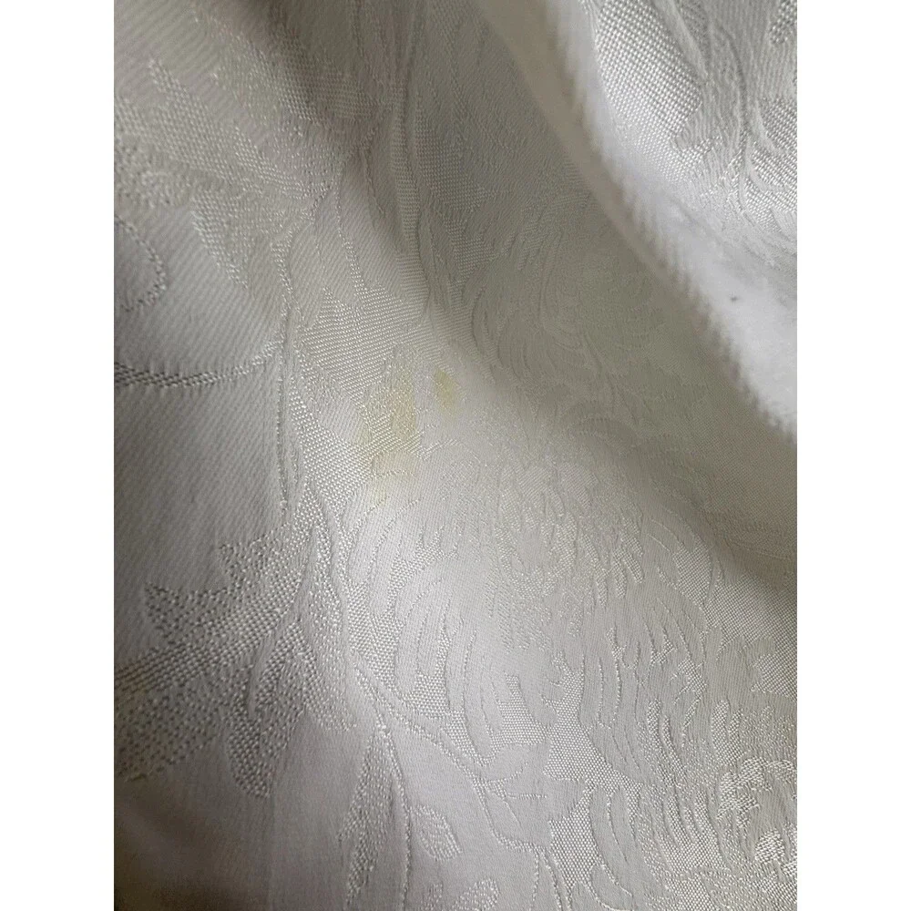 Vintage Ivory Damask Tablecloth 80x110 Semi Round & 10 Napkins 19x19 Set